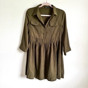 Boohoo Army Green Mini Shirt Dress sz 6